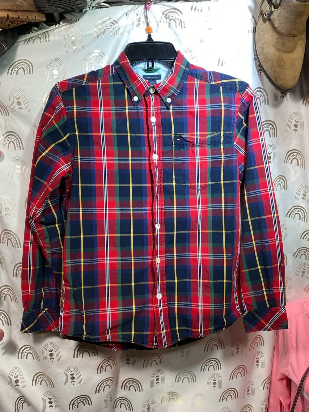 Tommy Hilfiger Red, Navy & Yellow Plaid Button-Down Shirt